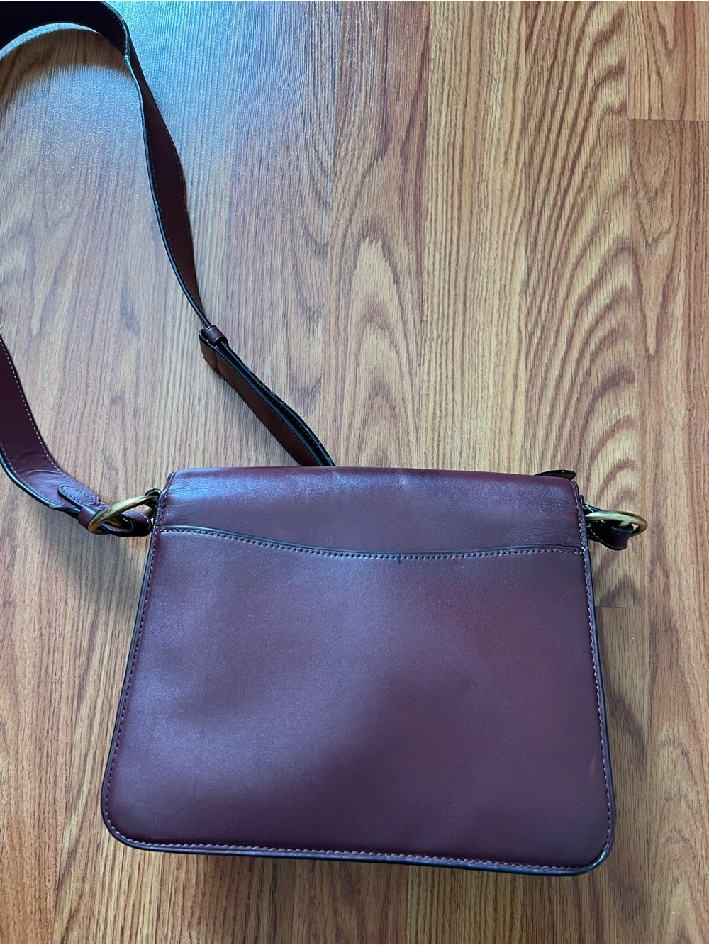 Coach Burgundy Leather Crossbody with Brass Ring Detail - Picture 11 of 16